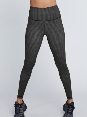 High Waist Reversible Leggings Black And Grey Stripe