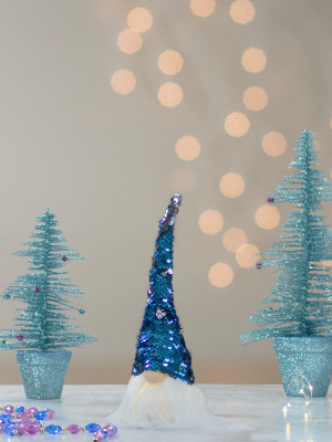 Northlight 10" Pre-lit Gnome With Blue And Silver Flip Sequin Hat Christmas Decoration