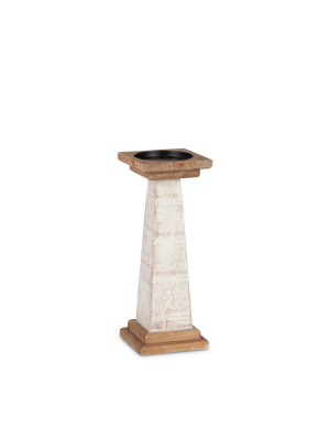 Lone Elm Studios Set Of 2 11.8-inch Tall White Wood Pillar Candle Holders.