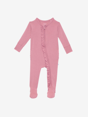 Dusty Rose Footie Ruffled Zippered One Piece