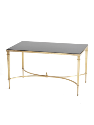 French Square Leg Cocktail Table Brass And Black Granite