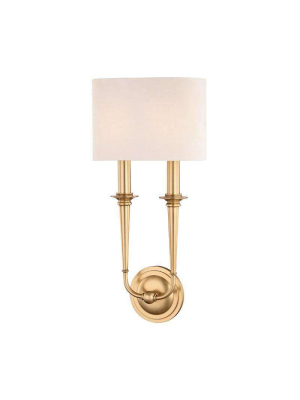 Lourdes 2 Light Wall Sconce Aged Brass