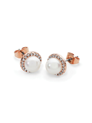 Cubic Zirconia Circle With Pearl Earrings