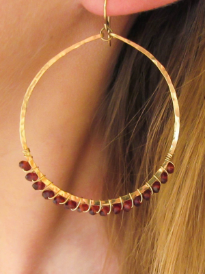 Large Hoop Gemstone Earrings - Garnet