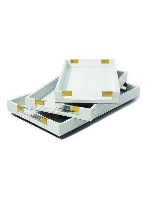 Set Of 3 Stingray Rectangular White Decorative Trays With Acrylic Handle