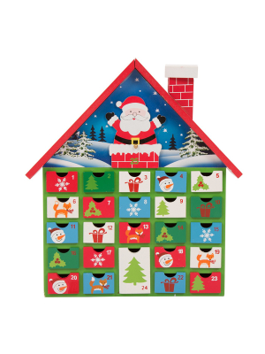 Wooden House Christmas Countdown Calendar Decor With Drawer Green - Glitzhome