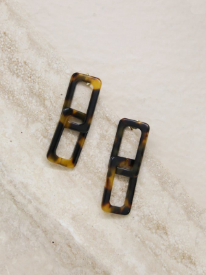 Interlocking Tortoise Resin Rectangle Earrings