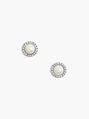 Pavé Halo Pearl Stud Earrings
