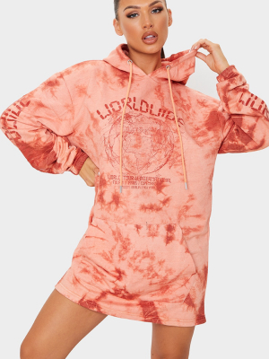 Rust Worldwide Slogan Oversized Tie Dye Hoodie...