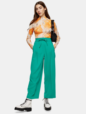 Green Elastic Waist Pleated Sweatpants