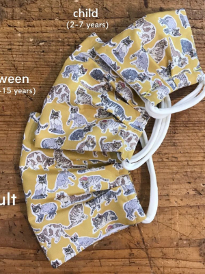 Cotton Mask In Cool Cats Yellow Liberty London Print