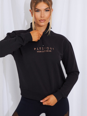 Prettylittlething Black Sport Zip Up Sweater