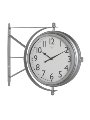 Studio Designs Metro Station Indoor Outdoor 18 Inch Dual Face Wall Clock And Thermometer, Silver