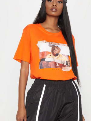 Orange Biggie Print Oversized T Shirt