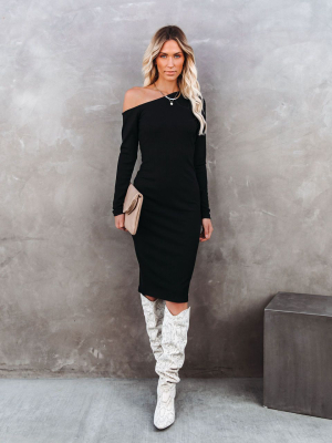 Arielle Off The Shoulder Ribbed Knit Midi Dress - Final Sale