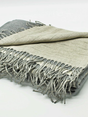 Linen/merino Wool Reversible Throw In Grey