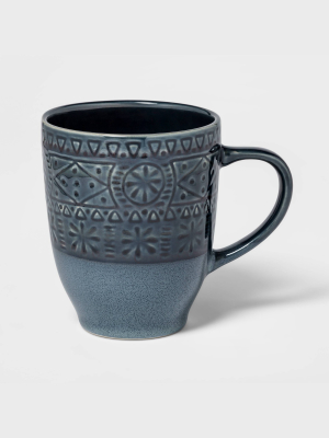 16oz Ceramic Kingfield Debossed Mug Blue - Threshold™