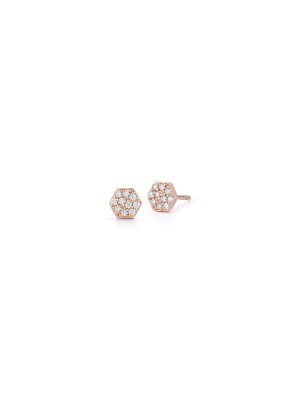 Dora 18k Rose Gold And Diamond Mini Hexagon Stud Earring