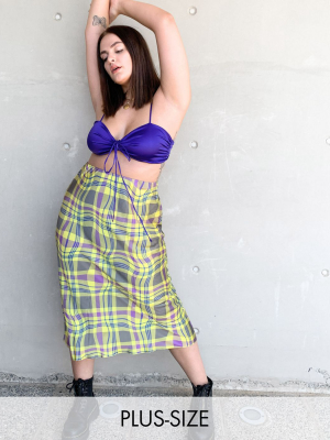 Collusion Plus Exclusive Midi Slip Skirt In Warped Check