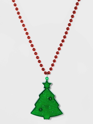 Christmas Tree Light Up Pendant Necklace - Red/green