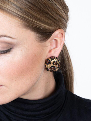 Jet And Topaz Pave Print Button Clip Earrings