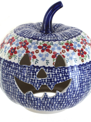 Blue Rose Polish Pottery Red Poppy Large Pumpkin Luminary