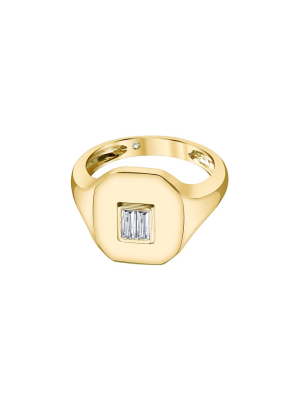 Baguette Diamond Pinky Ring - Yellow Gold