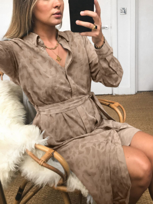 Object Tie Waist Shirt Dress In Beige Leopard Print