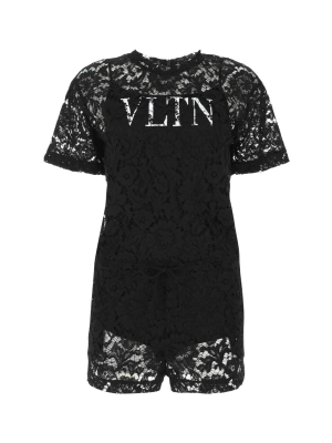 Valentino Vltn Print Floral Lace Playsuit