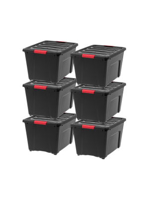 Iris 53 Qt Stack & Pull Storage Lidded Container Box Bin System, Black (6 Count)
