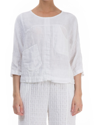 Evergreen Boxy Pure White Linen Blouse