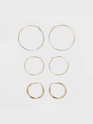 Wire And Tubular Hoop Earring Set 3ct - Wild Fable™ Gold