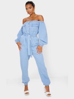 Light Blue Wash Bardot Button Through Denim...