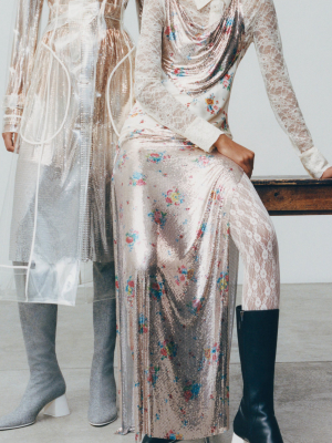 Ombre Metallic Mesh Knee-length Dress