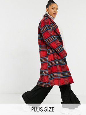 Wednesday's Girl Curve Longline Tailored Coat In Plaid