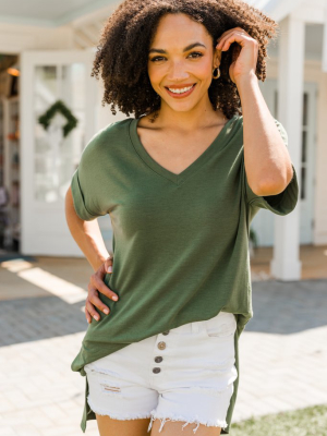 Make Your Life Easy Olive Green V-neck Top