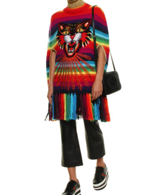 Gucci Rainbow Tiger Embroidered Poncho