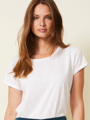 Round Neck Cotton Slub T-shirt | White