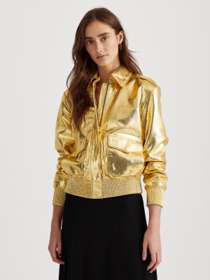 Metallic Leather Bomber Jacket