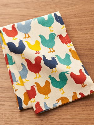 Multicolored Roosters Dish Towel