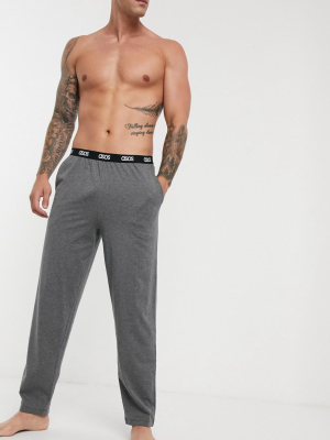 Asos Design Lounge Pyjama Bottom In Charcoal Marl With Branded Waistband