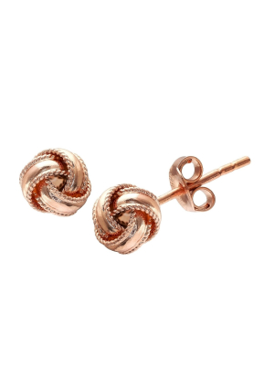 Women's Polished Loveknot Earrings In Rose Gold Over Sterling Silver - Rose (7mm)