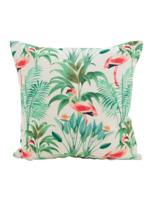 18"x18" Flamingo Bloom Statement Poly Filled Throw Pillow Green - Saro Lifestyle