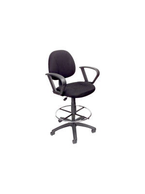 Drafting Stool With Footring And Loop Arms Black - Boss Office Products