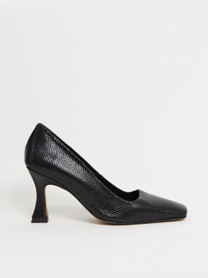 Asos Design Saint Premium Leather Square Toe Court Shoe In Black Snake Print