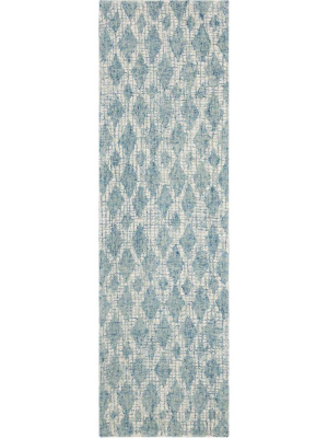 Abstract Ivory/blue Runner Rug