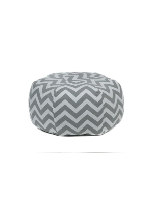 Handmade Contemporary Printed Cotton Pouf, Grey & White