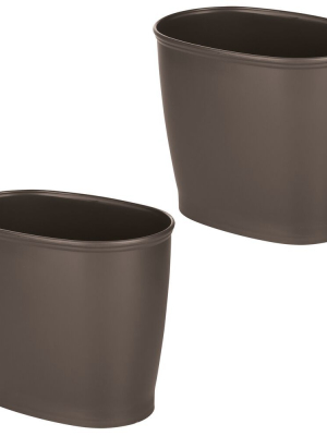 Mdesign Small Plastic Oval Trash Can Garbage Wastebasket - 2 Pack