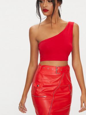 Basic Red Jersey One Shoulder Crop Top