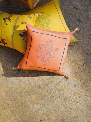 Chhavi Linen Throw Pillow Cover - Orange